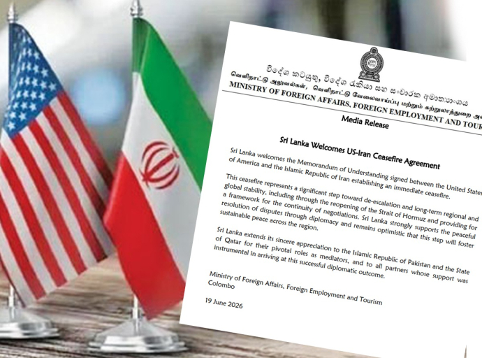 Sri Lanka Welcomes US-Iran Ceasefire Agreement and Calls for Lasting Regional Peace